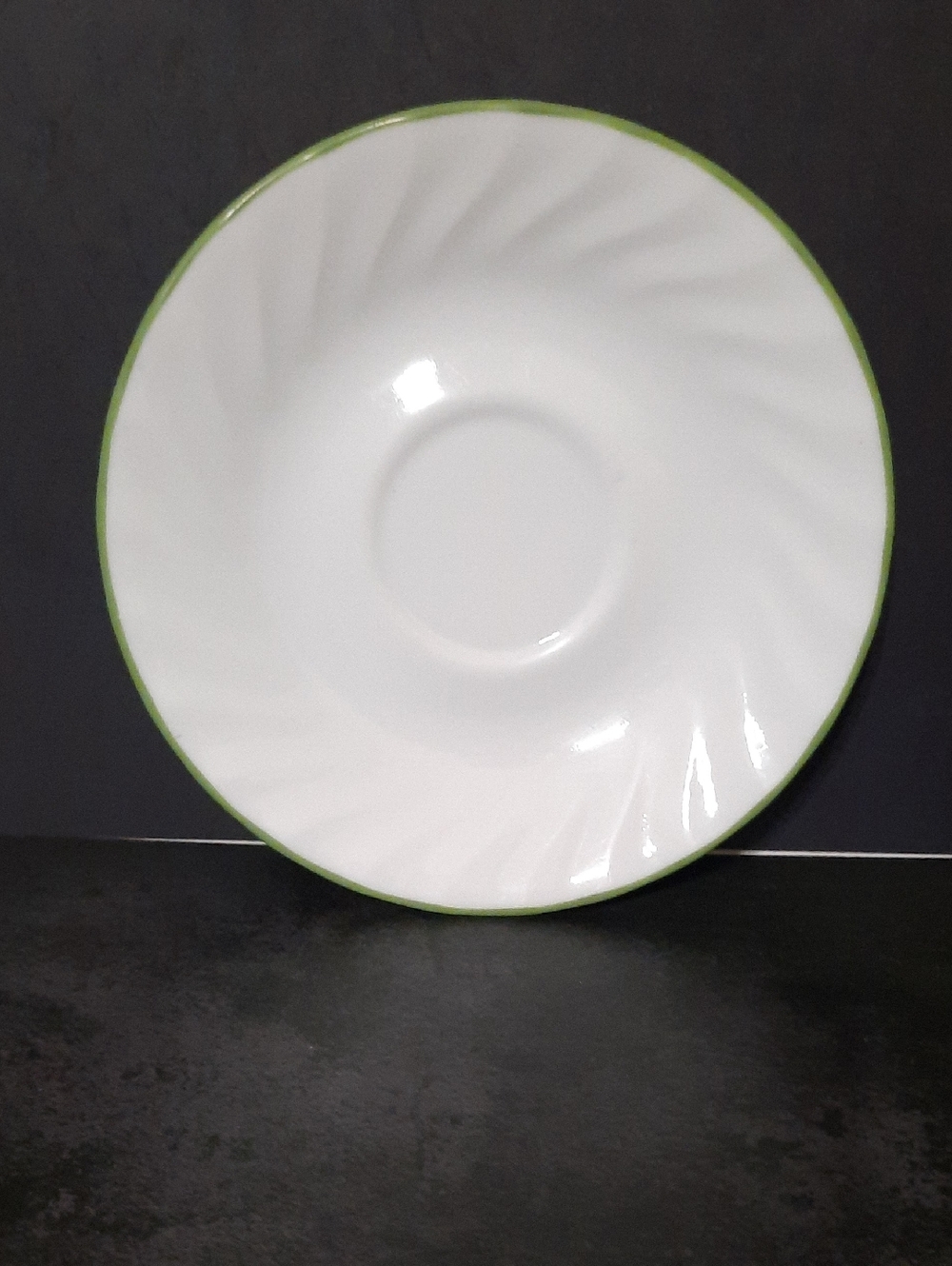 Corelle White Saucer with Green Trim